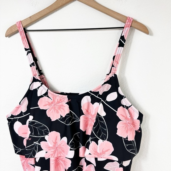BEAUTIKINI FLORAL PINK BLACK PRINT SWIMMING PLUS SIZE TANKINI 20W BRAND NEW - Picture 4 of 5